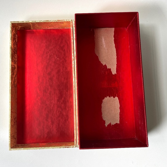 Large Japanese Gold Foil Red Satin Storage Box - Picture 2 of 7